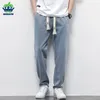 Autumn Winter Men's Jeans Cotton Soft Drawstring Straight Pants Elastic Midje Vintage Korea Casual Trousers Man Plus Size S-5XL 240108