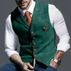 Men's Casual Classic Suit Vest V Neck Herringbone Tweed Slim Fit Business Waistcoat For Wedding Men's Lapel Plaid Vest 240106