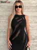 Gato estranho vestido feminino de malha sexy com um pescoço rasgado simples 2023 férias moda sem alças sem mangas corpo longo Vestibus 240108