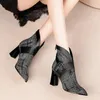 Buty Sexy Women 2024 Autumn and Winter V-Neck High Heels Buty kostki skórzane botki feminina kobieta weselna