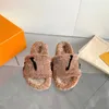 Designer Luxury Bom Dia Paso Lamb Fur Shearling Black Red Flat Sandals Mules Brown Ladies Cotton Slipper With Box