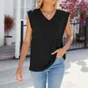 Women's Tanks Summer Sleeveless T-Shirt Fashion Covered Shoulder Cuffs V-Neck Tops Casual Simple Solid Color All-Match Vest