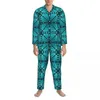 Pijamas masculinos pijamas homem geo impressão quarto design metálico 2 peça casual solto pijama conjunto de mangas compridas kawaii oversize casa terno