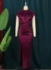 Mulheres vestido plissado longo vinho vermelho elegante fenda gola alta magro ajuste sem mangas maxi robes feminino vestidos brilhantes festa primavera 240106