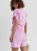 Dames nachtkleding Linad Casual pyjama voor dames 2-delige sets Kraagvorm Korte mouw Dames Thuiskostuums met shorts Lente 2024