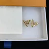 With BOX Quality Women V Letter Earrings Shiny Diamond Stud 18K Gold Brand Studs Rock Punk Wedding Gift Wholesale Fashion Earring