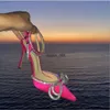 2024 Glitter Rhinestones تضخ الكعب العالي للنساء Crystal Bowknot Satin High Heeled Sandals Ladies Summer Shoes Party Shoe بالإضافة إلى حجم 34-41
