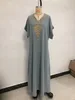 Ethnische Kleidung Lässige Abendparty Lange Kleider V-Ausschnitt Applikation Kurzarmkleid für Frauen Afrika Dubai Abayas Eleganter Sommer Muslim