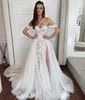 Country Bohemian Western A Line Wedding Dresses Sexy Off The Shoulder Illusion Lace Appliqued Vintage Sequined Bridal Gowns Thigh Split Tulle Robes De ppliqued