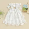 Платья для девочек, детское праздничное платье с 3D бабочкой и цветком, фатиновое белое платье без рукавов для малышей, летняя модная одежда принцессы