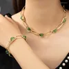 Halsbandörhängen Set Luxury Emerald Hollow Armband Chain Women Girls Gifts Gold Plating Fashion Jewelry Party Gift 2024 Style