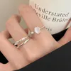 Cluster Rings 925 Silver Open Finger Ring Moon Stone Elegant Pärled Flower Stapble Simple For Women Girl Jewelry Gift Dropship grossist