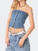 Women's Tanks Women Denim Tube Tops Strapless Blue Casual Sexy Chic Slim Fit Button Down Bandeau Corset Streetwear For Daily