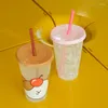 Wasserflaschen 500 ml transparente Kunststoff-Strohbecher niedliche Cartoon-dicke PP-Getränkeflasche tragbare Reisekaffee-Fruchtsaft-Teetassen