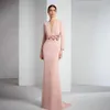 Elegant Pink Mother of the Bride Dress 2024 V Neck Long Sleeves Wedding Party Gowns 3D Flowers Floor-Length Robe YD