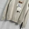 High quality bear sweater women's knitted floral fashion Mbroidery wool cotton top loose coat autumn Y2K clothing 240106