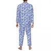 Men's Sleepwear Watercolor Horse Pajamas Man Blue Animal Print Kawaii Bedroom Autumn 2 Pieces Casual Loose Oversize Pajama Sets