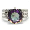 Anneaux de cluster 13x10mm Ravissant 4.2g Fire Rainbow Mystic Topaz Blanc CZ Femmes Engagement Argent En Gros Goutte