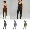 Ll yoga jumpsuit dubbelsidig buff naken nylon hög elastisk kvinnors sport jumpsuit byxor väst snitt