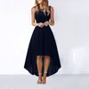 Casual Dresses Elegant Chiffon Irregular Evening Dress Women Solid Lace Patchwork Sleeveless Long Bridesmaid Bow Belt Red Party