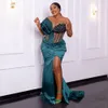 Hunter Green Sukienki na bal plus size Seksowna syrenka Wysokie rozłam Formalne wieczorne okazje suknie dla afrykańskich czarnych kobiet sukienki urodzinowe nl422