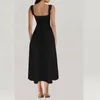 الفساتين غير الرسمية Suninheart Summer Summer Lace Up Black Dress Long A Midi Party Party Double Layer Women 2024 Convalials