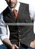 Gilet de costume pour homme en laine à carreaux crantés en tweed à chevrons décontracté formel pour homme d'affaires pour mariage vert/noir/vert/gris 240106