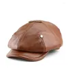 Ball Caps 2024 Genuine Real Leather Men's Beret Boina Mujer Forward Hat British Chapeau Femme Hiver Painter Winter Bere