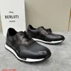 Baskets en cuir BERLUTI Chaussures décontractées Berlut's Nouveaux hommes en cuir de veau Patchwork Couleur brossé Chaussures de sport basses à la mode sculptées à lacets Chaussures décontractées HBO1