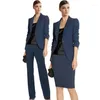 Women's Two Piece Pants 2024 Women's Elegant Uniform 2 Pieces Suits Ladies Long Sleeve Formal Pencil Office Work Wear Trajes De Mujer