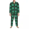 Pijamas masculinos pijamas homem geo impressão quarto design metálico 2 peça casual solto pijama conjunto de mangas compridas kawaii oversize casa terno