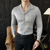 Mannen Casual Shirts Koreaanse Mode Suede Shirt Mannen Slim Fit V-hals Kantoor Sociale Jurk Effen Kleur Party Tuxedo Blouse