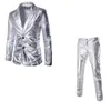 Costumes bronzants brillants or argent Blazer hommes Faux cuir mince costume pantalon noir mode fête de mariage scène Costumes 240108