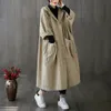 Autumn Winter Fashion Women Retro Big Pockets Hooded Long Sleeve Trench Office Lady Korean Style Overdimased Casual Loose Coats 240106