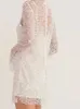 Мини-платье с вышитыми расклешенными бретелями и прозрачными бретельками, сексуальное свободное белое короткое платье с круглым вырезом и длинными рукавами, элегантное вечернее платье 240108