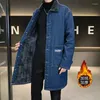 Herren-Trenchcoats, Denim-Mantel für Herren, große Lammfleece- und dicke Herbst-Winter-Thermomäntel, mittellange Jacke