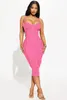 Casual Dresses Color Pink Black Women Sleeveless Sexy Strap Bodycon Bandage Mid-calf Dress Nightclub Party Celebrate Outfit