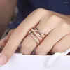 Cluster Ringen Fanqieliu Rose Goud Kleur S925 Stempel Zirkoon Ring Voor Vrouwen Trendy Sieraden Meisje Gift FQL20245
