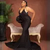 Black V Neck Prom Dresses Halter Mermaid Elastic Satin Formell kvällstillfällen klänningar för afrikanska svarta kvinnor födelsedagsfestklänning engagemang klänning nl427