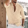 Camicie casual da uomo Camicia da uomo traspirante Elegante colletto alla coreana Top a maniche lunghe per la primavera autunno Band Beach Summer