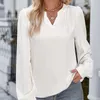 Blusas femininas 2024 lazer com decote em v solto cor sólida manga comprida topo para mulheres moda casual elegante senhora do escritório vermelho verde branco topos