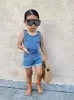 summer Style Kid Clothes Denim Jumpsuits Casual One pcs Sport Children Clothing Wash Blue Romper with small moq 1-6year 240108