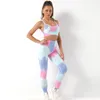 Dames Tweedelige broek Dames 2-delig Naadloze Tie Dye-pakken Legging Beha's Sport Yoga training Fitness Samenperst Fietsen Gymsets Training