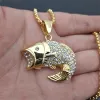 necklace moissanite chain Hip Hop Ice Out Bling Fish Pendants Necklaces For Women/Men Golden Color 14k Yellow Gold Animal Jewelry Cute