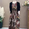 Casual Dresses Women's Clothing Round Neck Long Dress Folk Vintage Floral Printed Spring Autumn Sleeve Elegant A-line midja