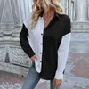 Blusas femininas primavera e outono moda cor bloco botão camisas soltas 2024 elegante manga comprida casual lapela bolso blusa