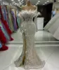 2024 ASO EBI Silver Mermaid Dress Cequined Lace Pearls Evening Formal impreza Druga przyjęcie urodzinowe suknie zaręczynowe sukienki szatą de soiree ZJ407