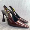 2024 Cuir verni Bout pointu Slingback Robe Chaussures Sandales Semelle extérieure en cuir 10cm Escarpins à talons aiguilles Designer de luxe pour femmes Chaussures de soirée 35-42 avec boîte