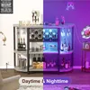 Unikito Armoire de bar à café en métal à 4 niveaux avec prise et lumière LED, table de sol autoportante pour support de verre à liqueur, casier à vin, boulanger, cuisine, salle à manger