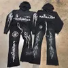 Rock Hip Hop Street Hellstar Set Washed Flame Letter Print Kapuzenpullover Männer Frauen Übergroße Hell Star Sweatshirts t Down1996 l o e Pl5d